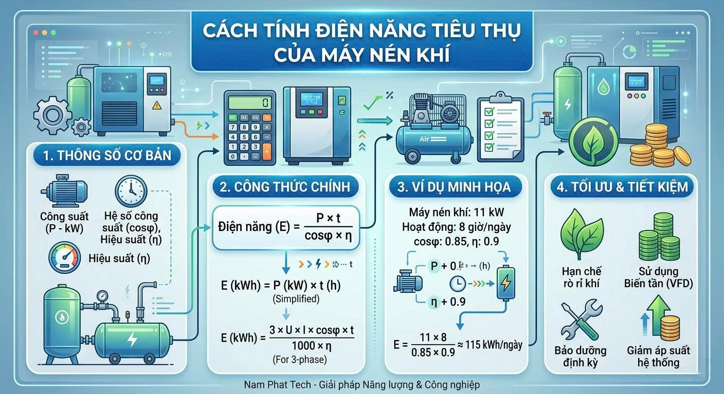 tinh dien nang tieu thu may nen khi
